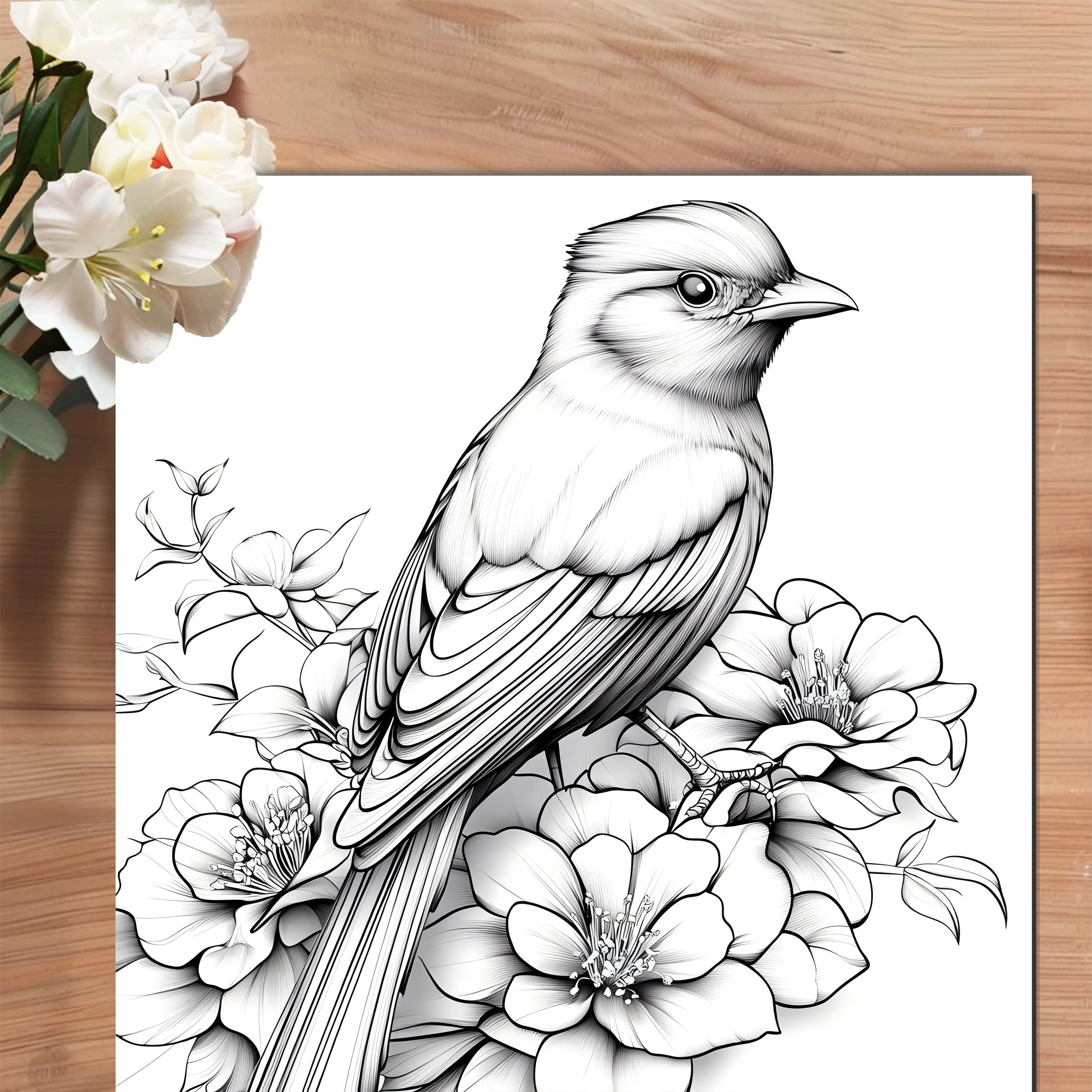 花と鳥の塗り絵,大人の絵本,オリジナルデザイン