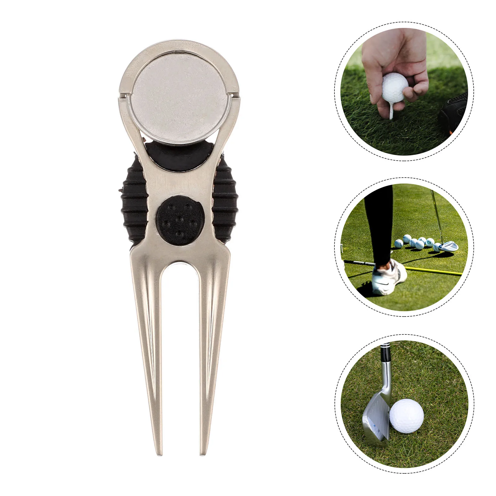 أداة تقسيم جولف من سبائك الزنك، متينة لمنع الصدأ، علامة كرة شوكة للتدريب الرياضي في الهواء الطلق، سهلة الاستخدام