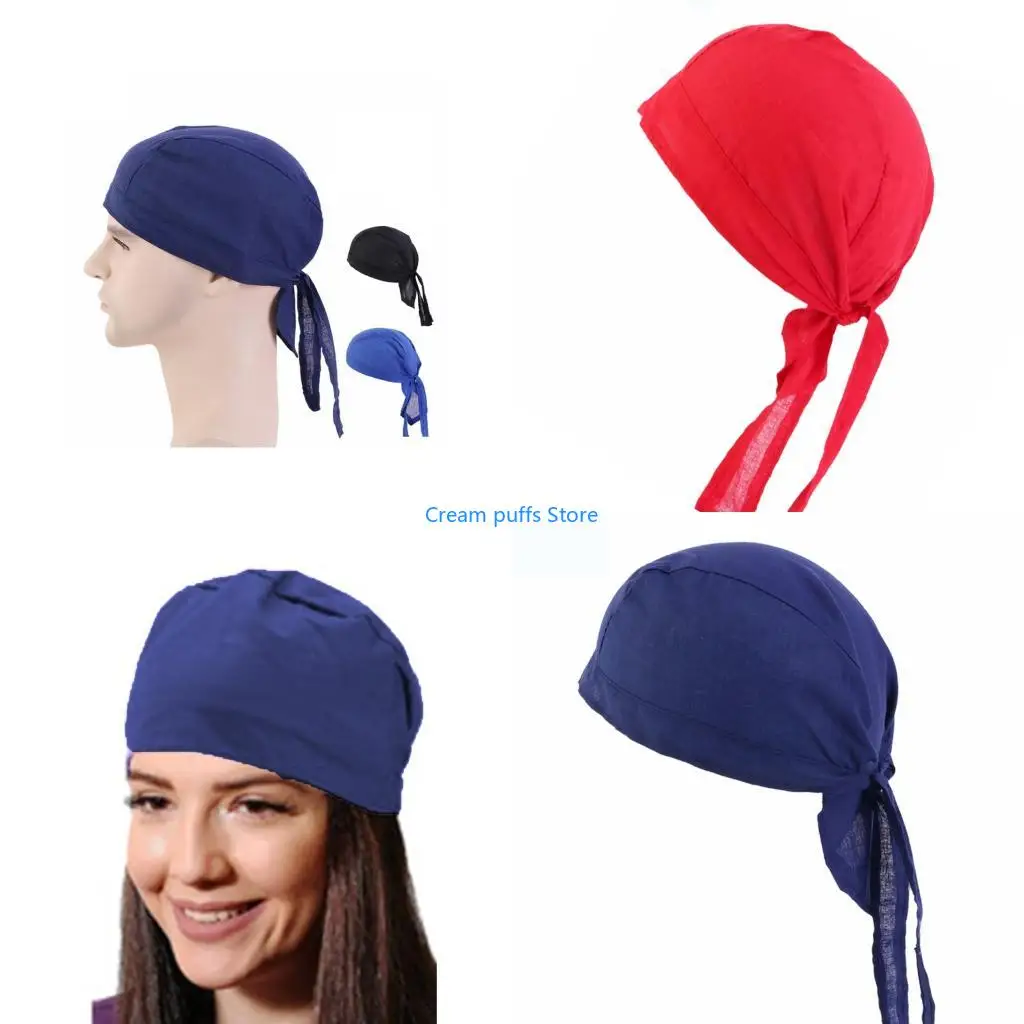 50LE Adjustable Chefs Pirate Hat Sweat Resistant Breathable Bandana Scarf Hat HeadCover Hat For Cooking Baking Service