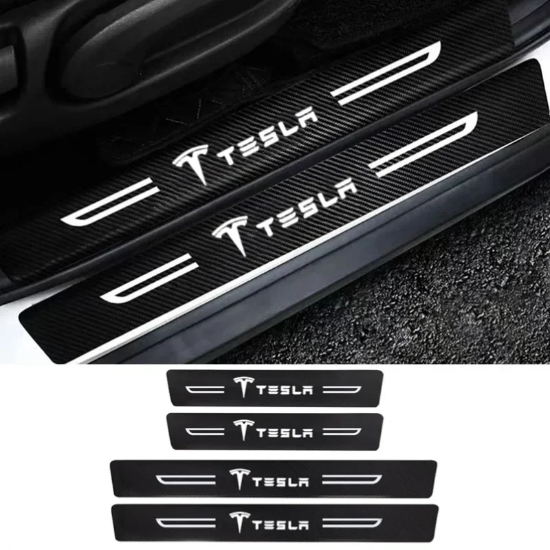 Carbon Fiber Car Door Sill Threshold Trunk Rear Stickers Scuff Scratch for Tesla Model 3 Y S X Roadster P85D P90D P100D Decal