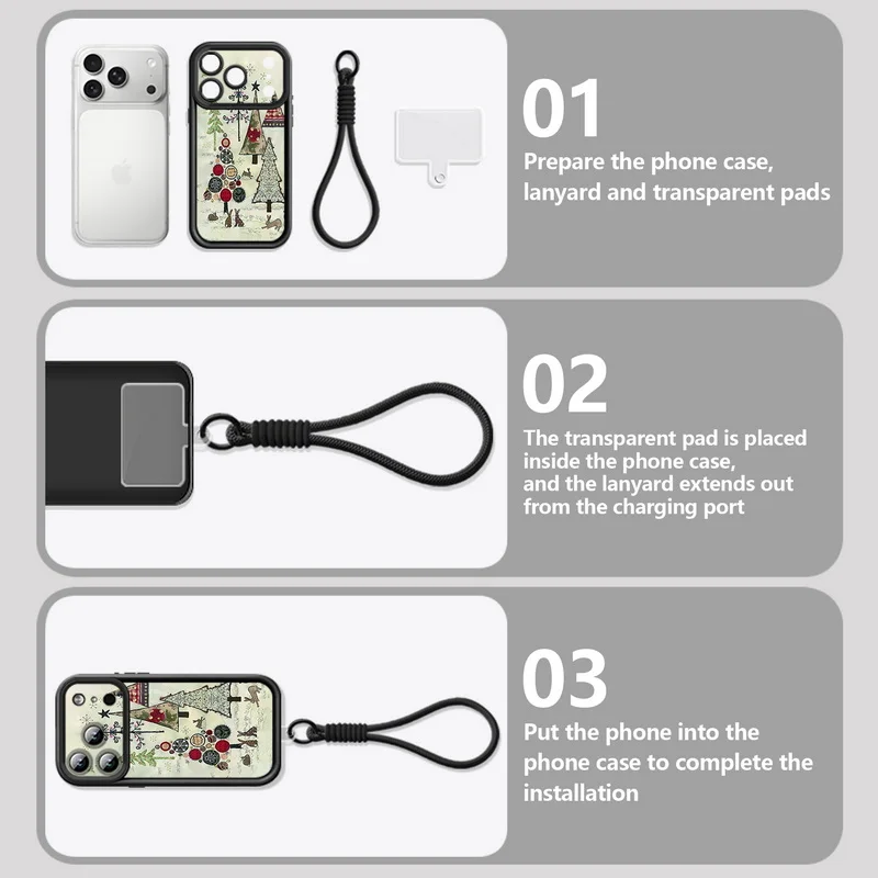 الشتاء شجرة عيد الميلاد طباعة الحبل قضية الهاتف آيفون 17 برو 16 14 15 برو ماكس 12 13 برو ماكس الهواء 16e 11 بولي TPU شريط للرسغ غطاء #5