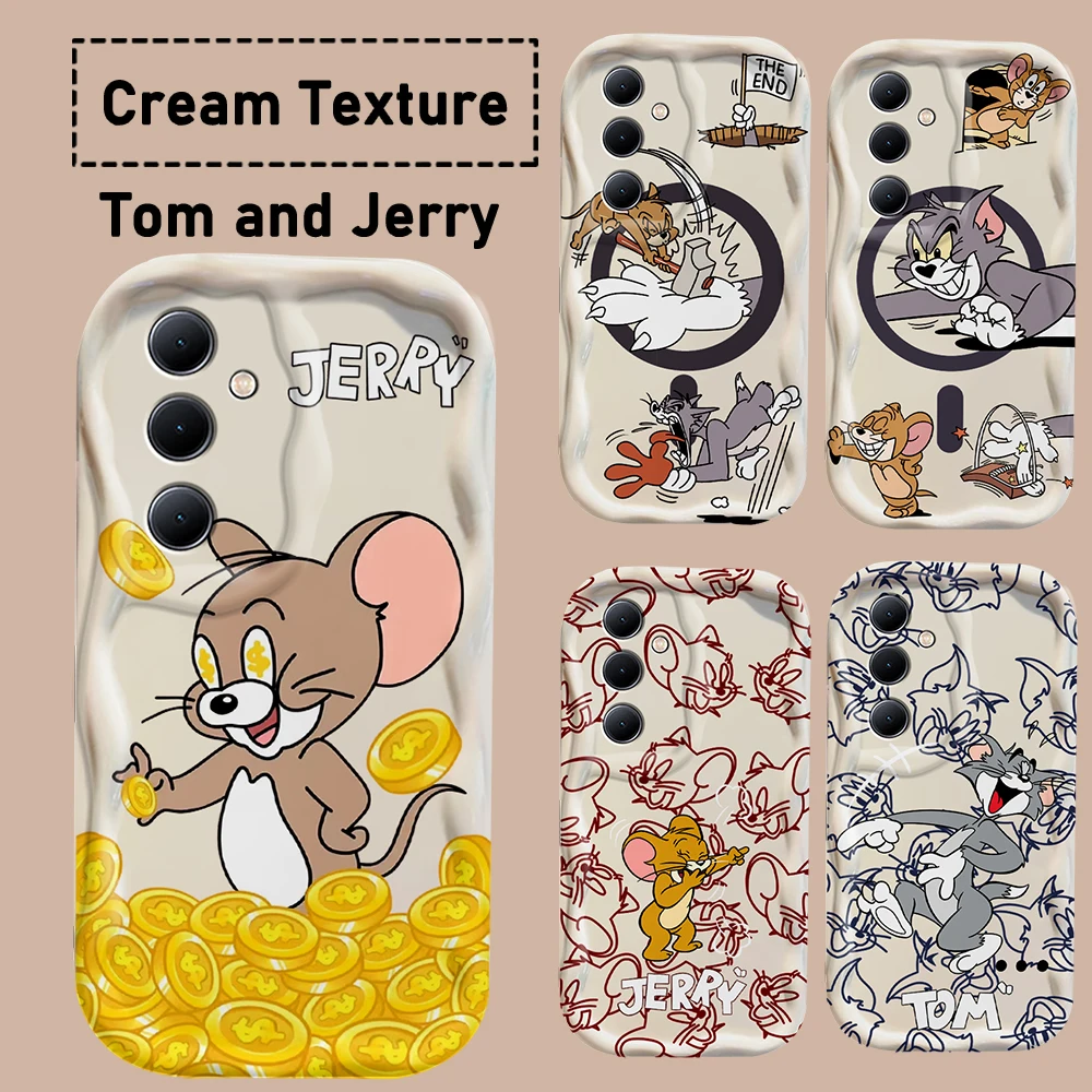 Funny Cartoon Tom And Jerry 3D Wave Phone Case For Samsung Galaxy S24 S23 S21 S20 FE Plus Ultra 4G 5G Soft Silicone Back Cover