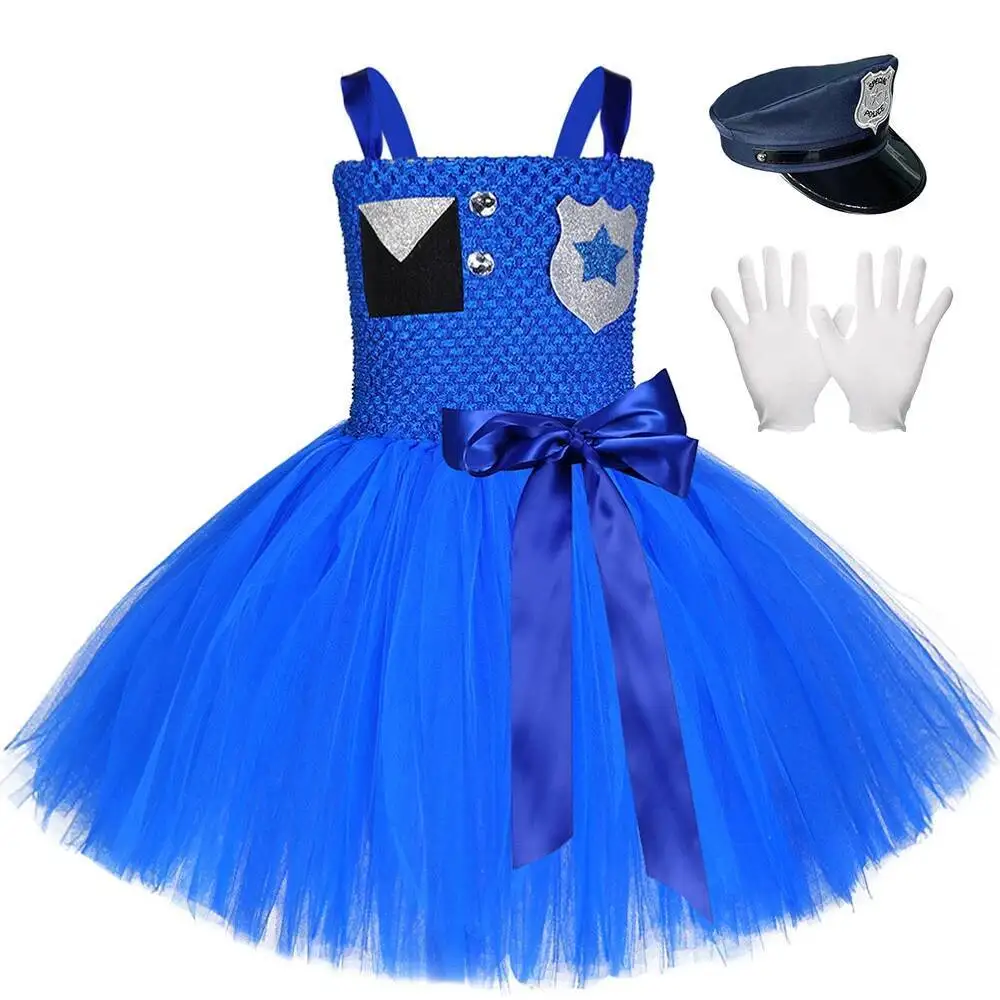 

Royalblue Policeman Costumes for Baby Girls Little Cop Fancy Tutu Dress for Kids Toddler Birthday Halloween Clothing with Cap