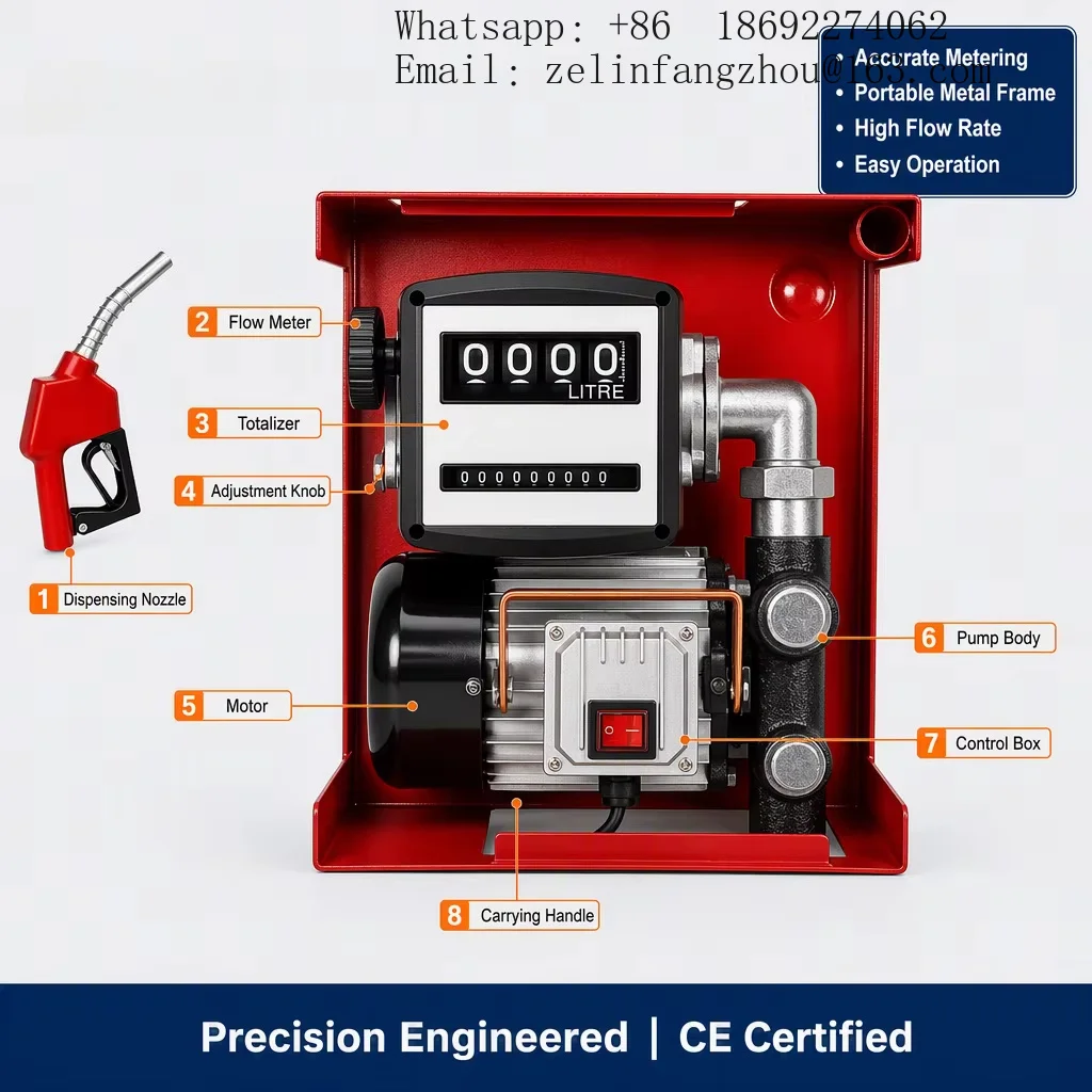 Electric Oil Pump Flow Meter SFOP-60 DC Motor Semi Automatic Control 4 Digit Subtotal 8 Digit Total Counter 20-120L Min