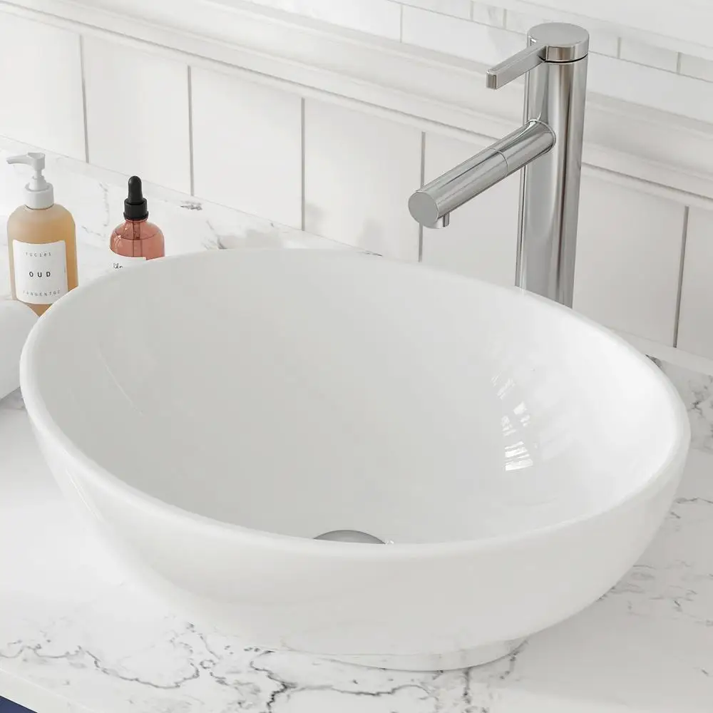 13x16-Inch Oval Ceramic Vessel Sink Modern Egg Shape Bathroom Vanity Bowl Easy Installation Premium Material Stylish Design