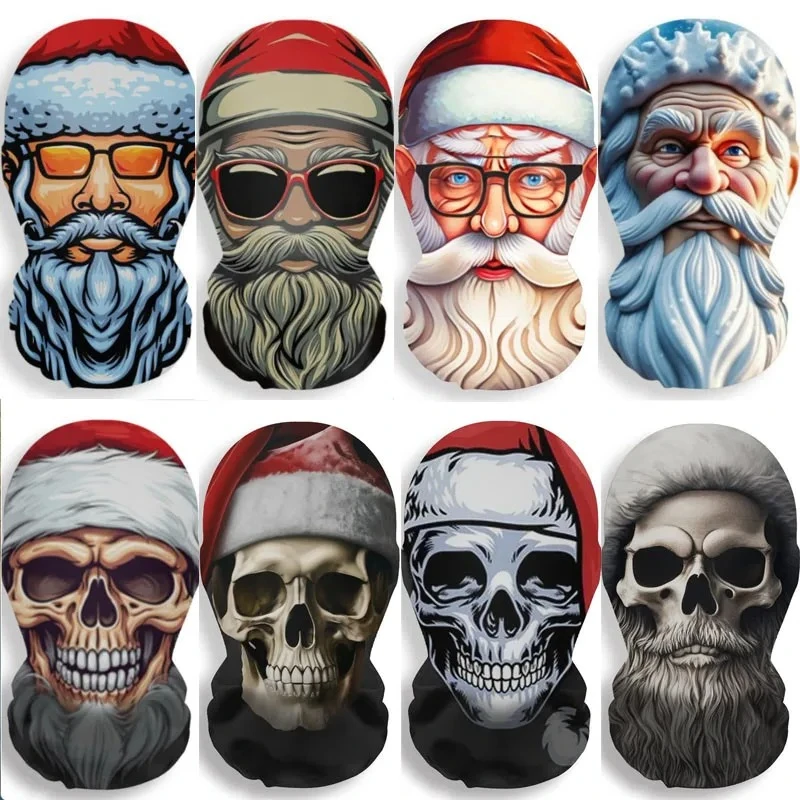 Christmas Series Skull Mask Elastic Mesh Breathable Full Face Santa Claus Party Cosplay Funny Props Balaclava Headcovers