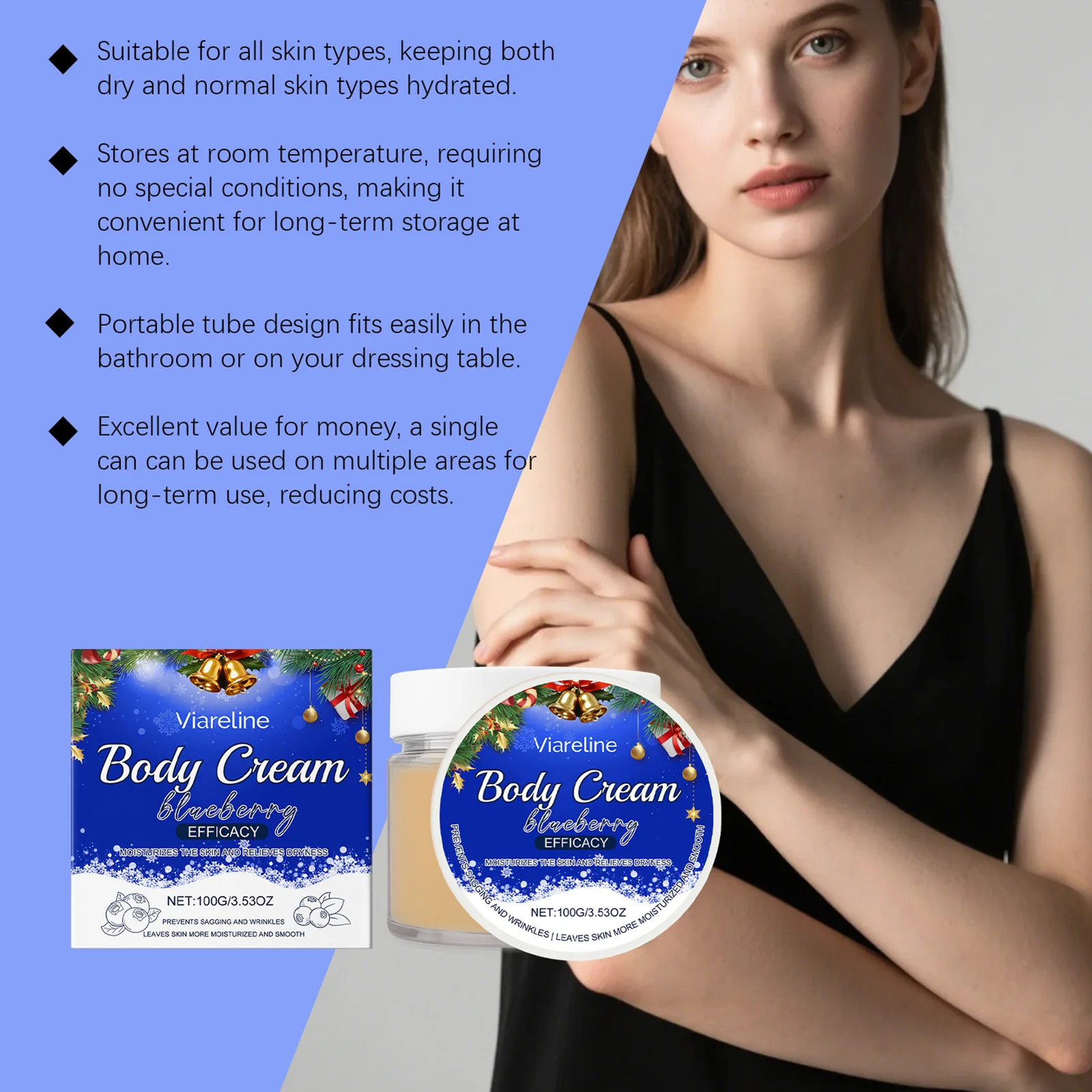 Blueberry Scented Nourishing Body Cream 24 Hour Deep Hydration Supple Skin Fast-Absorbing Emit Sweet Blueberry Aromas