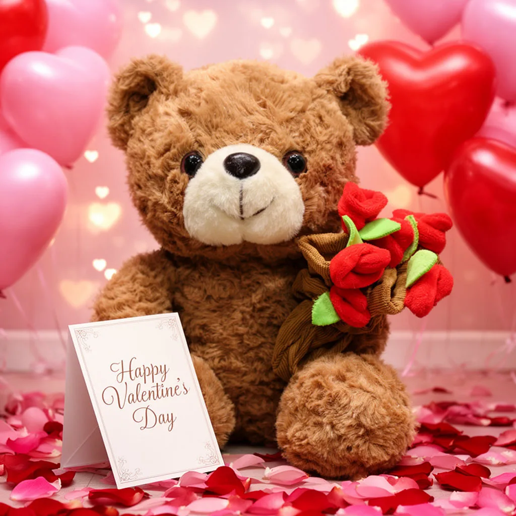 

Милая плюшевая игрушка-медведь-роза с цветочной шляпой, кавайный мягкий подарок на День святого Валентина, день рождения, годовщину