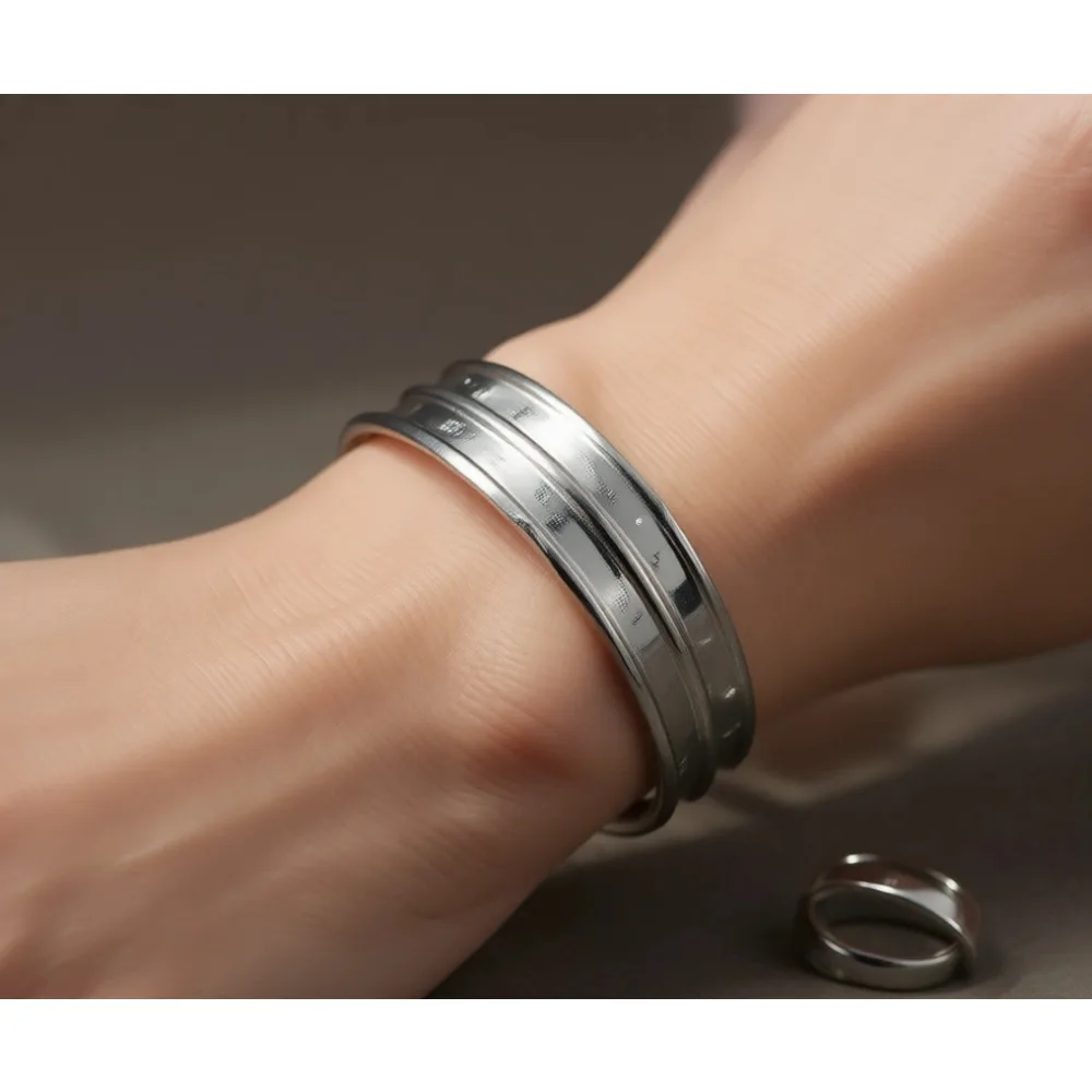 

Массивный регулируемый браслет-манжета из стерлингового серебра для женщин, минималистичный дизайн с линейным узором