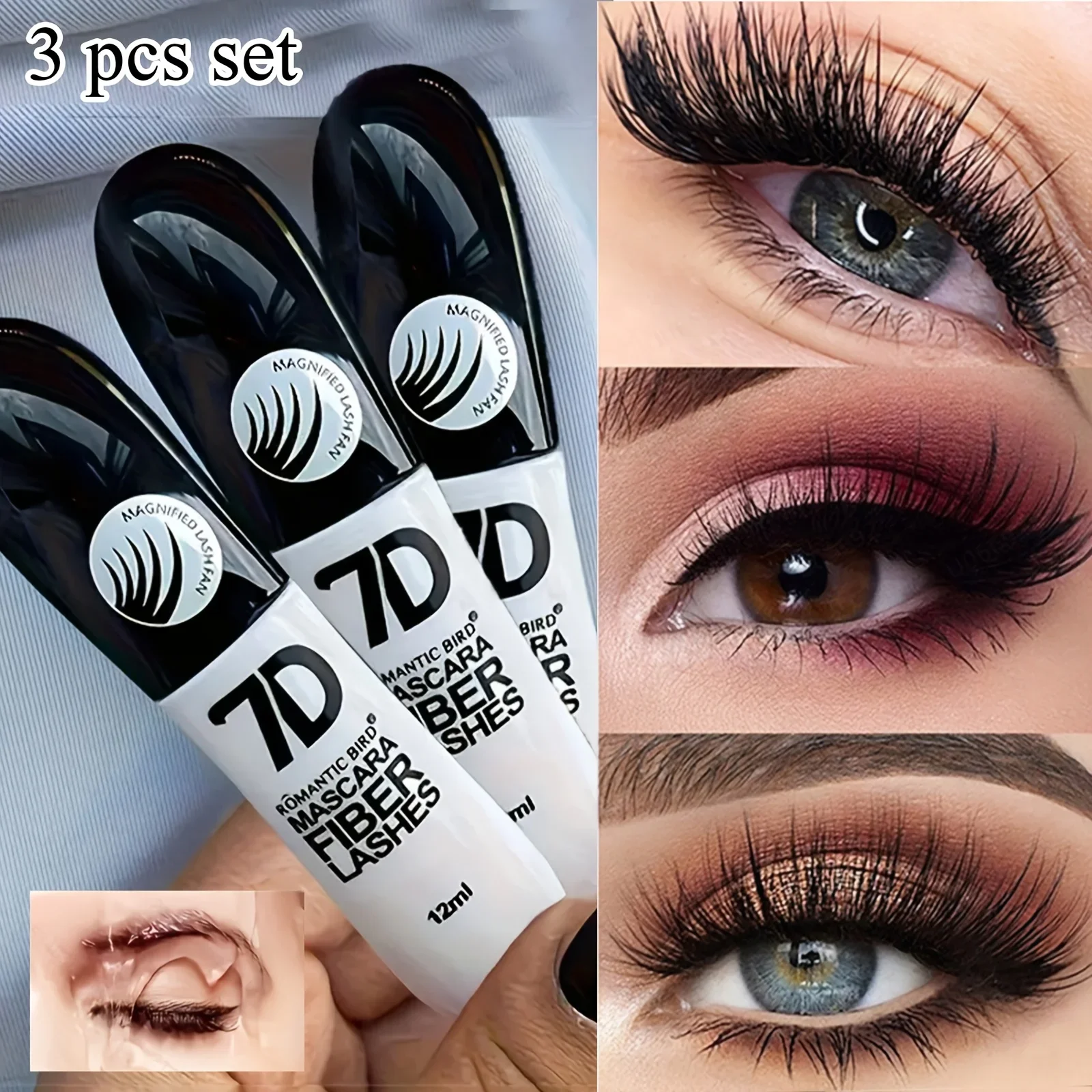 7D Fiber Lash Set Waterproof Sweatproof Stainproof Slimming Base Mascara Suitable for All Skin Types Long-Lasting Mascara
