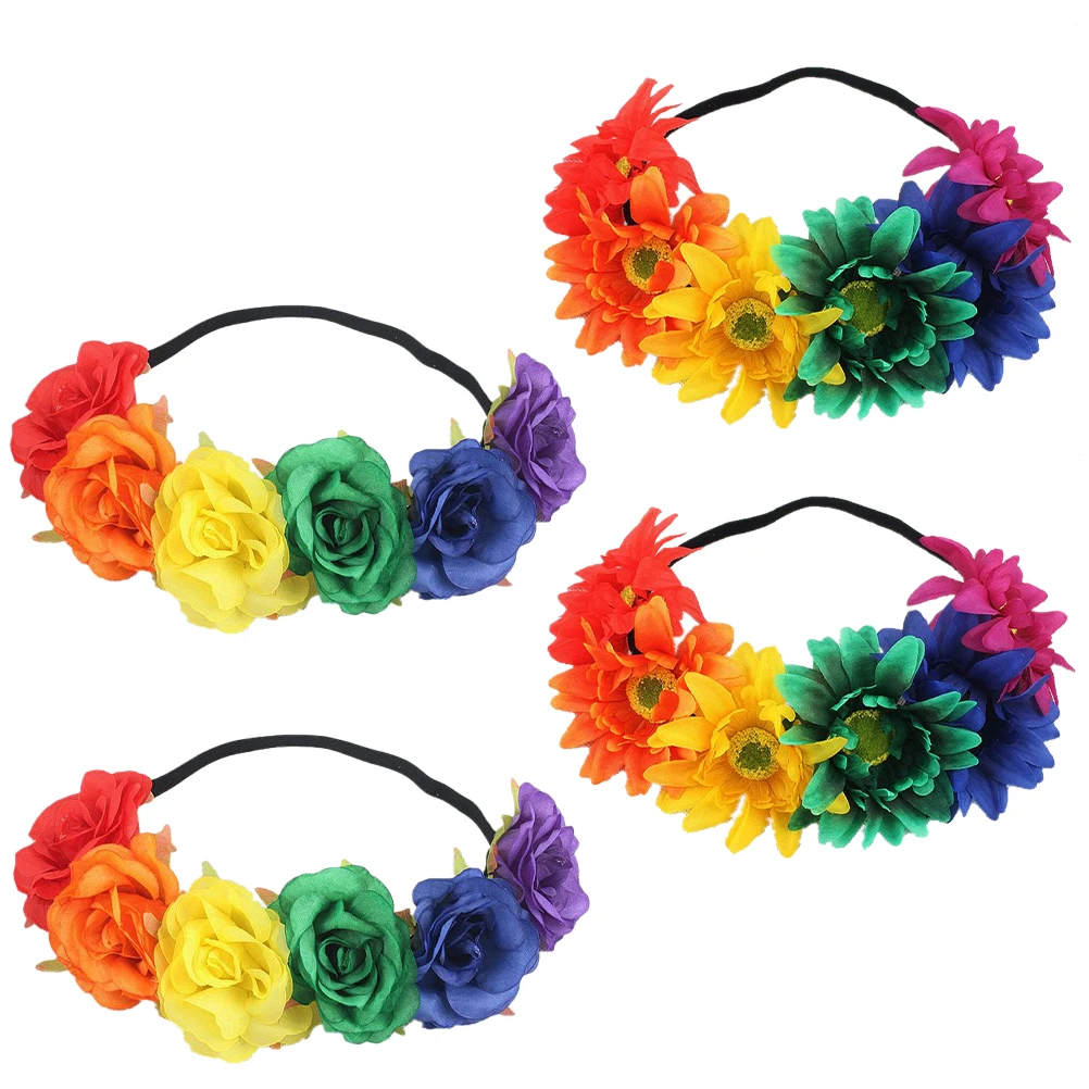 4-delige regenboog haarband set bruids bruiloft bloem hoofdband hoofddeksels doek bruidsmeisje hoofdtooi charme elegant chic