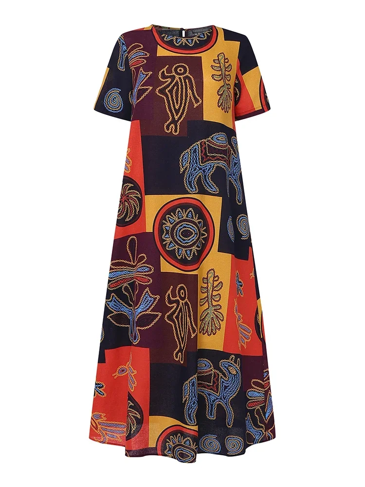 

Fashion Summer Dress 2025 ZANZEA Women Long Dress Casual Short Sleeve Printed Vestidos Robe Femme Loose Holiday Sundress Kaftan