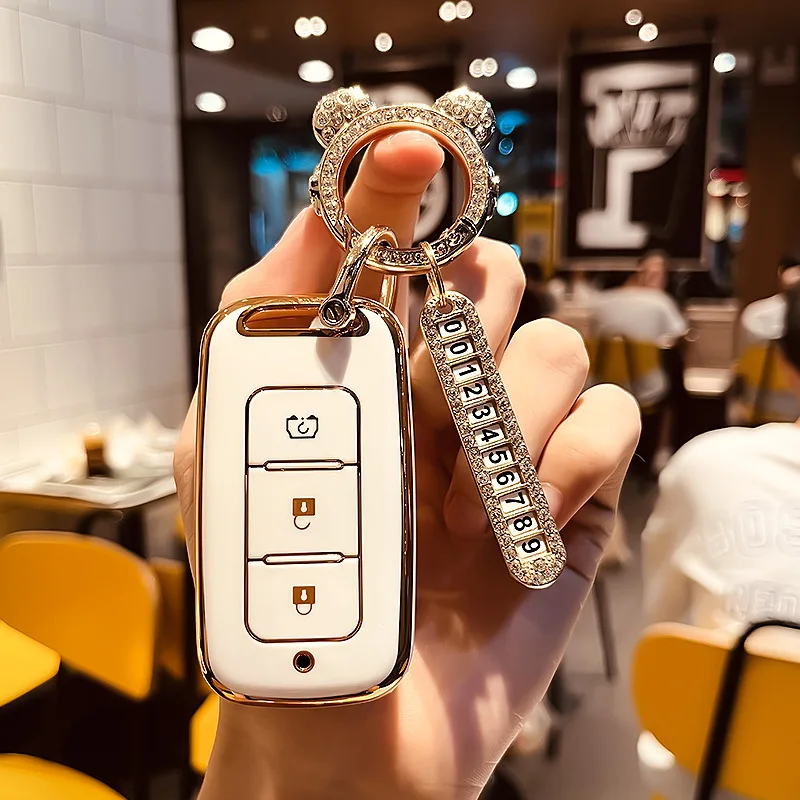 3 Bottons Silver Golden Car Remote Control Key Case Cover Keychian for 2018 2019 2020 DFSK Glory 580 S560 500 CVT Accessories