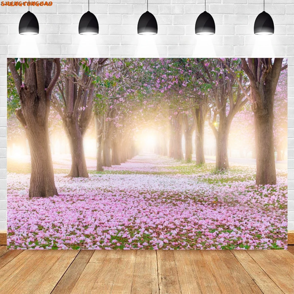 Wiosenne lasy kwiaty kwiat drzewo tło słońce kwiatowy naturalny krajobraz portret dziecka fotografia tło Photo Studio