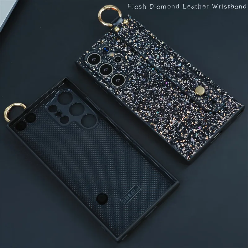 معصمه حلقة بريق تألق قضية الهاتف لسامسونج غالاكسي S24 S23 S22 S21 الترا زائد الوفير الزلزالية واقية قذيفة