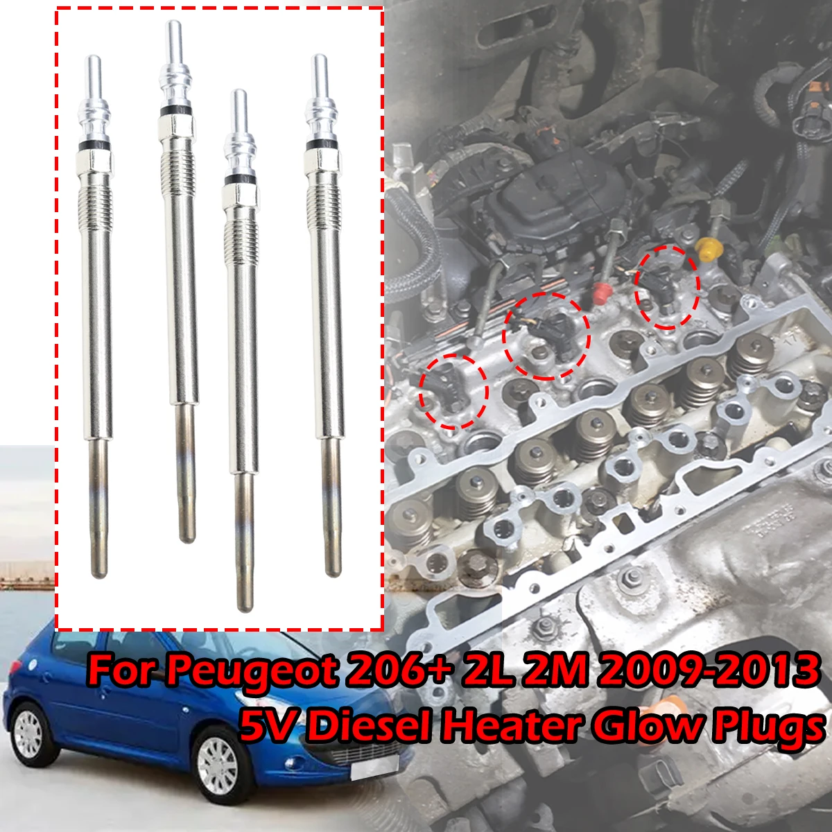 

4pcs/kit For Peugeot 206+ 2L 2M 2009-2013 1.4 HDi Traveller 5V Diesel Heater Nickel Plating Glow Plugs 1612736680 5960E6 5960K6
