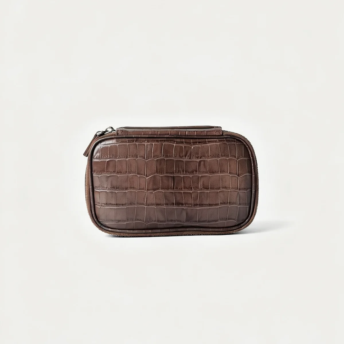 Echtes Leder, Krokodilprägung, Kosmetiktasche für Damen, Reise-Toilettentasche, Kastanienbraun, Kosmetikbeutel, große Kapazität, tragbar – Detail 16