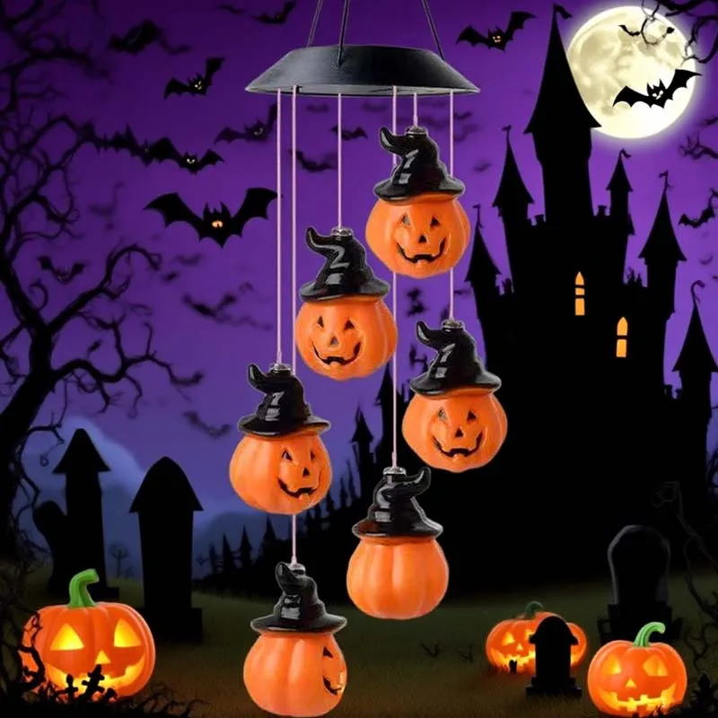 Solarbetriebene Halloween-Lichterkette mit Totenkopf-Geist-Kürbisköpfen, Party-Dekoration für Hof, Terrasse, Spukhaus-Display