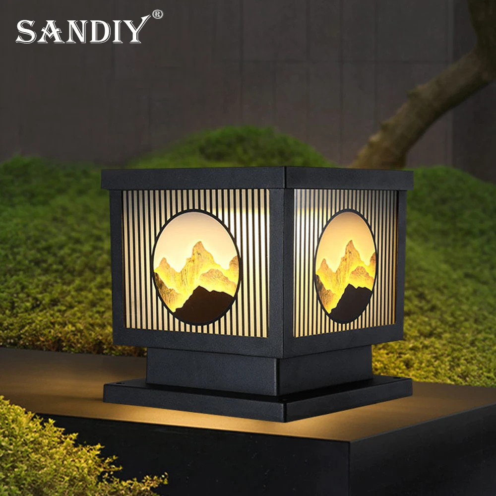 Imagem -02 - Sandiy-solar Garden Pillar Lights Outdoor Fence Lights Impermeável Luzes Led para Villa Novo Estilo Chinês