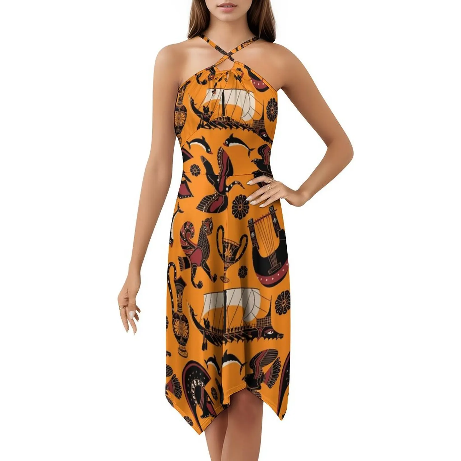 فستان حفلات أنيق للنساء على شكل فخار أسود يوناني قديم فستان على شكل حرف a مع خيارات قصيرة/طويلة/بدون أكمام #5