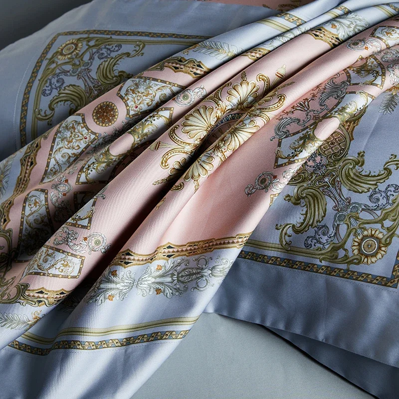 Print satin Bedding Set Egyptian Cotton Bed Linens Sheet Pillowcase Duvet Cover Set Underwear