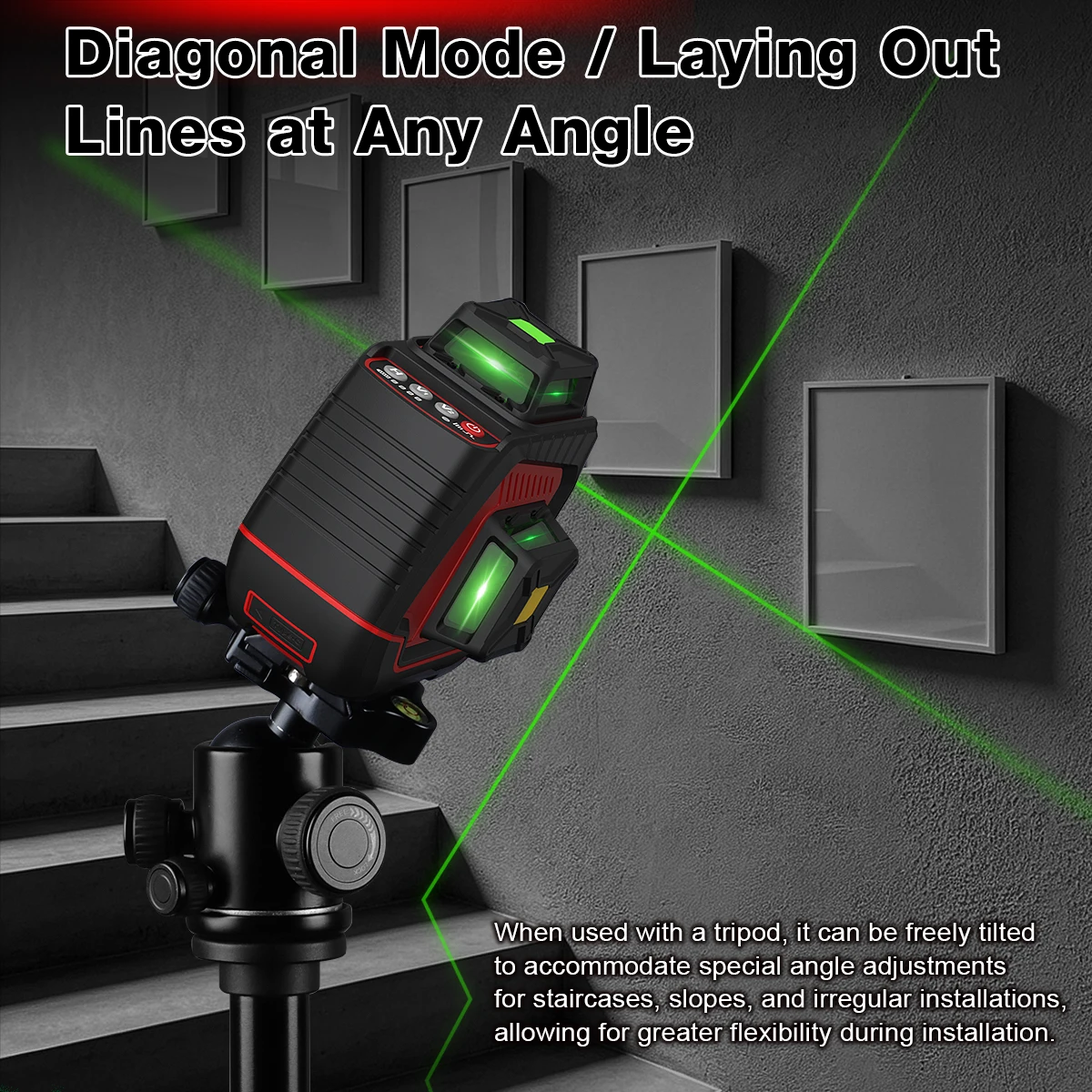 HT 638 12 Lines 360° Green Laser Level ±1.5mm/5m Self Level Tilt Alarm Built 4000mAh Battery Cross Line Measuring Tool Gift Bag