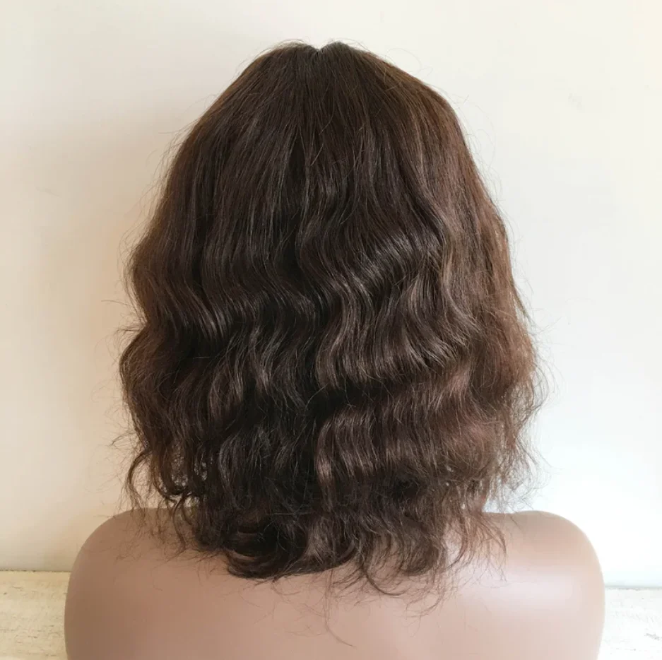 باروكة بوب قصيرة مجعدة ذات مظهر طبيعي مع غرة للنساء، شعر مستعار مموج بطول الكتف، شعر مستعار صناعي مموج بدانتيل أمامي يوميًا