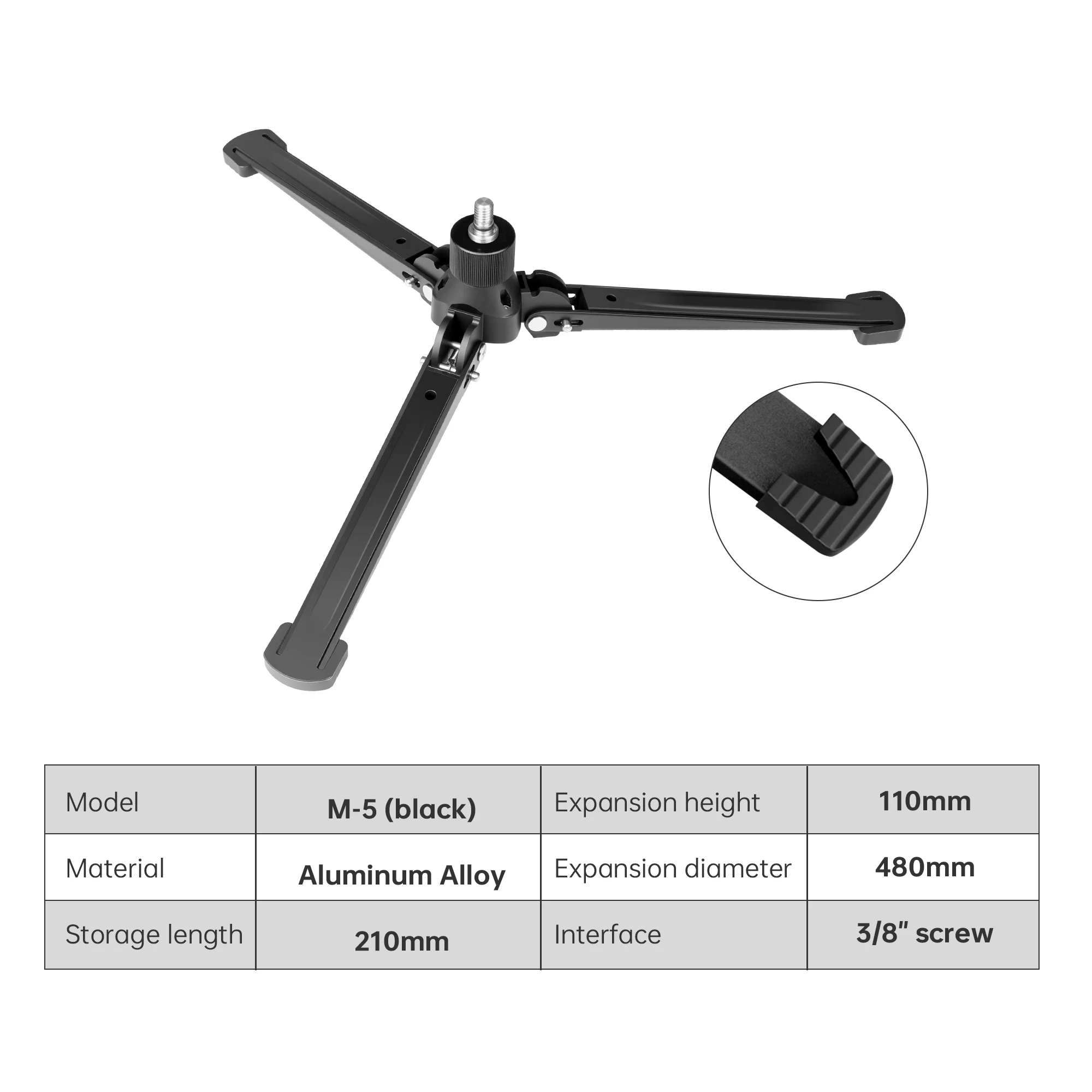 Manbily M-5 Aluminium-Halterung Stativ-Stützhalterung mit 3/8-Zoll-Schraubenadapter Fotografie-Einbeinstativ-Basis – Detail 4