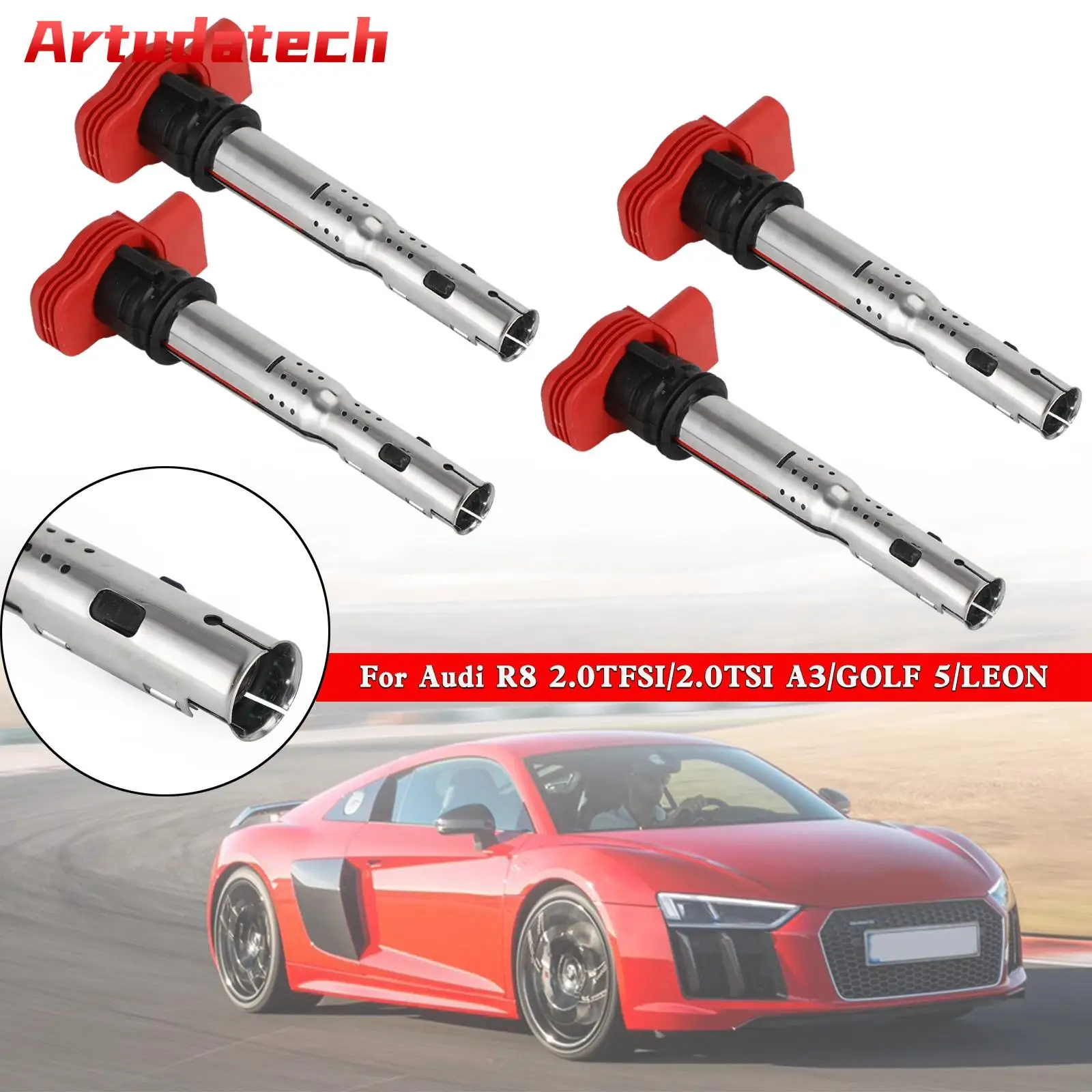 Artudatech 4x Red Coil Packs Set 06E905115E For Audi R8 2.0TFSI/2.0TSI A3/GOLF 5/LEON Car Accessories