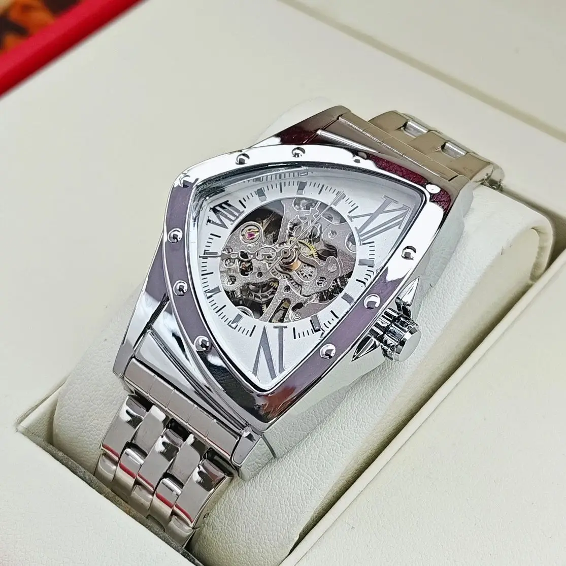 

Высококлассные деловые мужские часы, полностью автоматические механические часы, полый дизайн, водонепроницаемый стальной ремешок, модные, повседневные, простые, уникальные, крутые, уличный стиль, модные мужские наручные часы