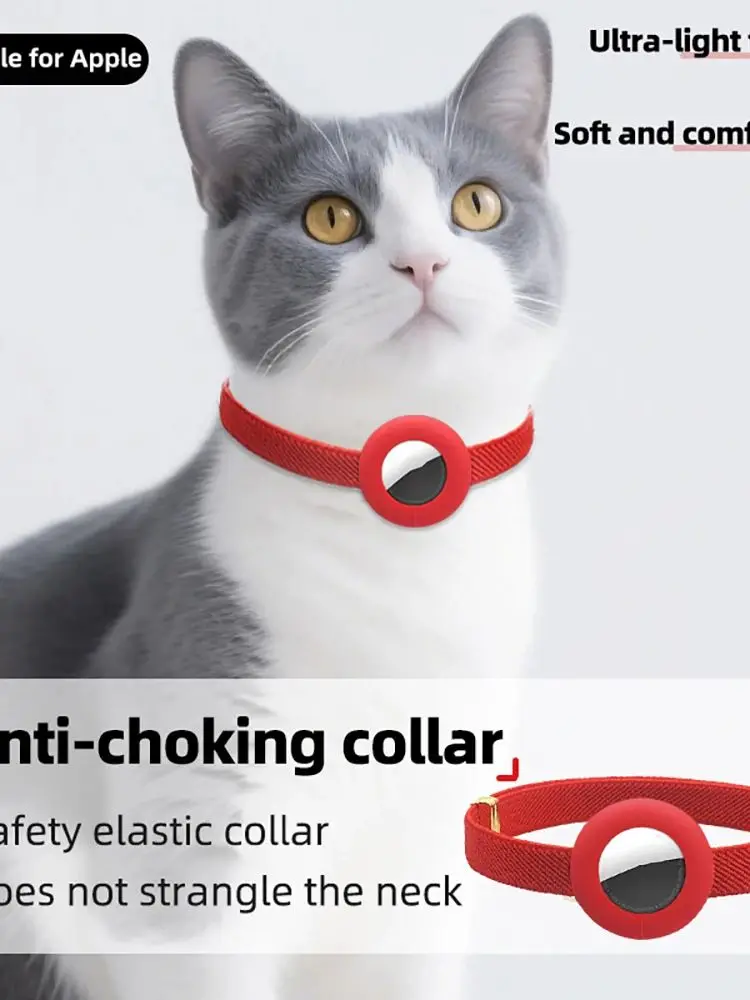 Weißes Katzenhalsband mit Anpassbarem Namensschild, Haustier-ID-Halskette für Welpen, Elastisches GPS-Tracker-Halsband für Kätzchen mit AirTag-Halter – Detail 5