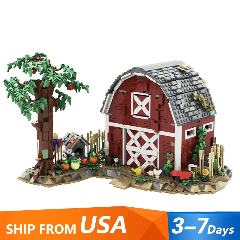 Red Barn Farm Cabin Building Blocks Set MOC 151980 Farm Cabin Architecture Model DIY Puzzle Toys for Children Birthday Gift