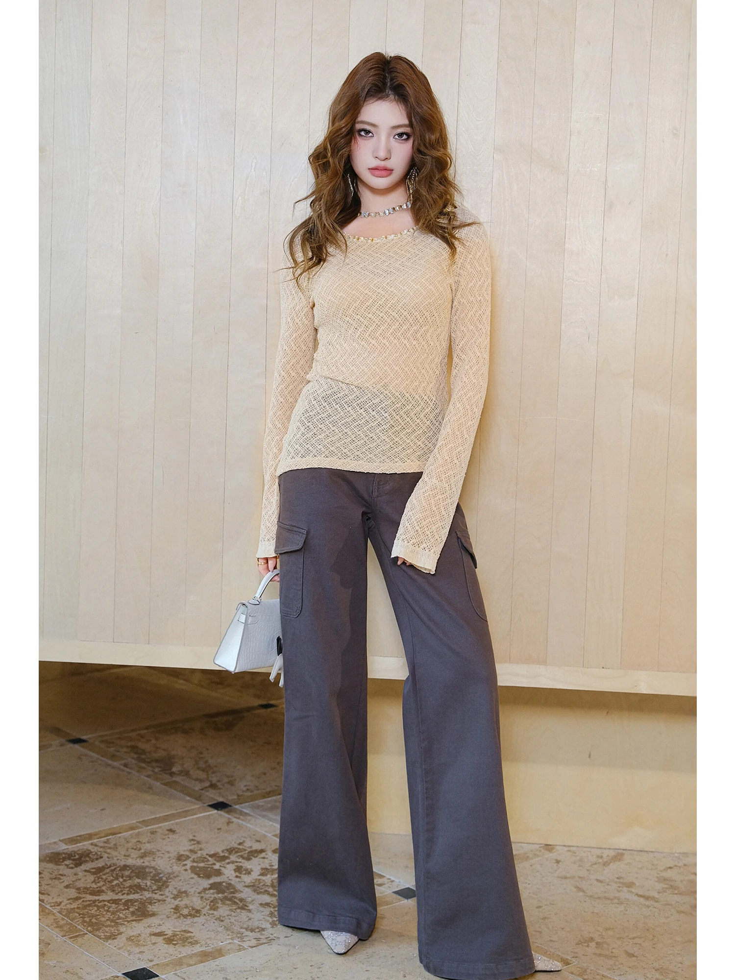 

MIUCO High Waist Flared Casual Pants Women's High Rise Dragging Floor Lady's Casual Trousers Workwear Sle Narrow Version