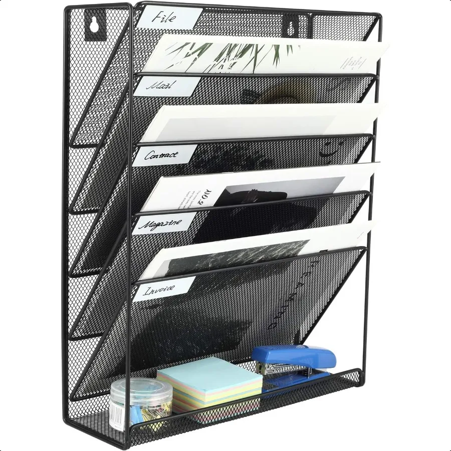 EasyPAG Portadocumenti da parete a 5 livelli Organizzatore di cartelle sospese in rete con etichetta classificata Organizzatore di file da scrivania versatile per ufficio domestico