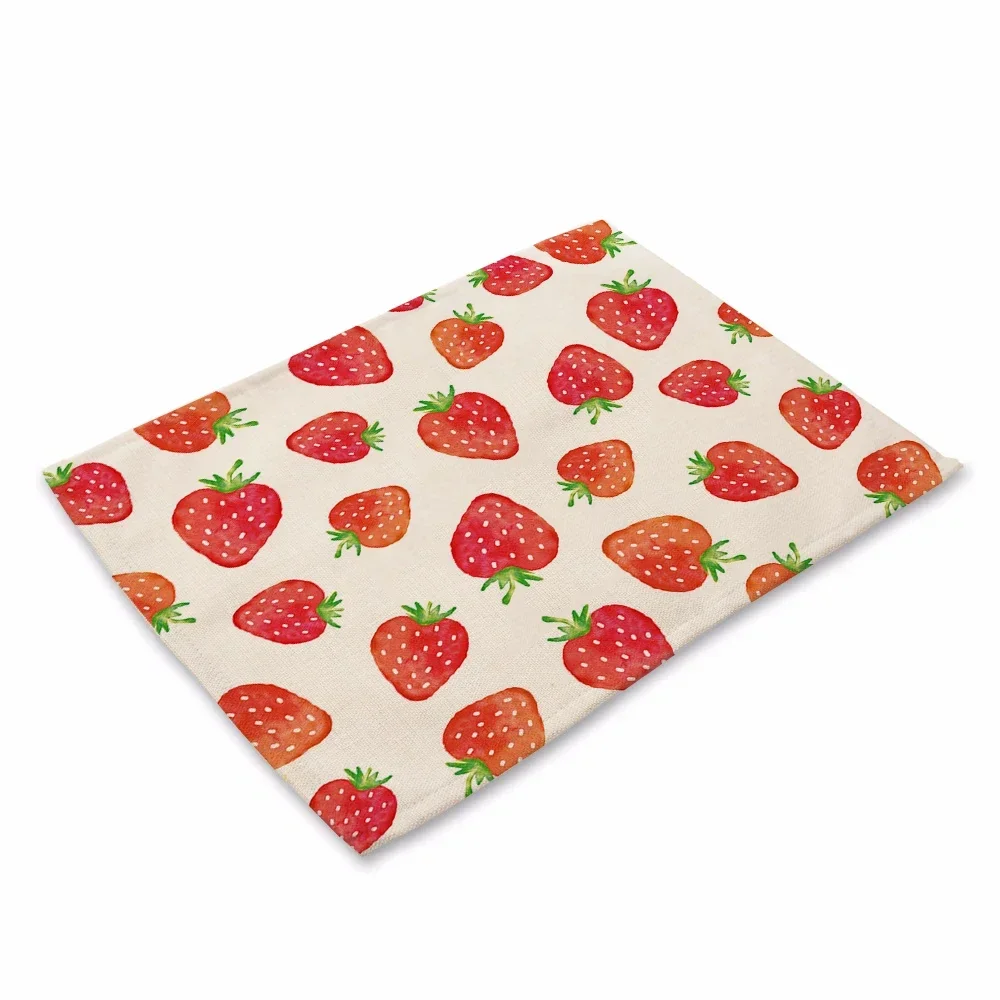 Kawaii Fruit Strawberry Food Placemat Bread Vegetable Kitchen Decor Cotton Linen Dining Table Coaster Pad Bowl Coffee Cup Mat