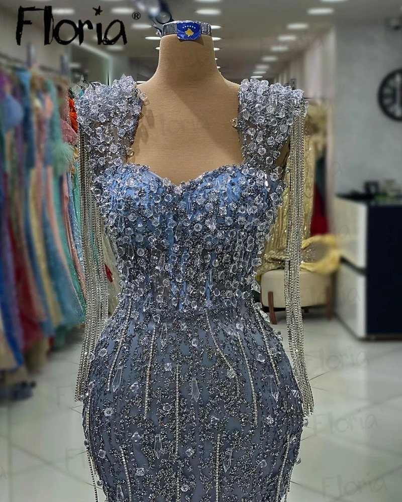 Queen Anne Mermaid Party Dress Crystals Covered Dubai Luxury Wedding Guest Prom Gowns Side Split Cocktail Dress for Pageant 2024