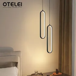 Modern LED Pendant Light Gold Black Minimalist Elliptical Pendant Lamp Living Room Dining Room Shop Bar Lighting Decoration