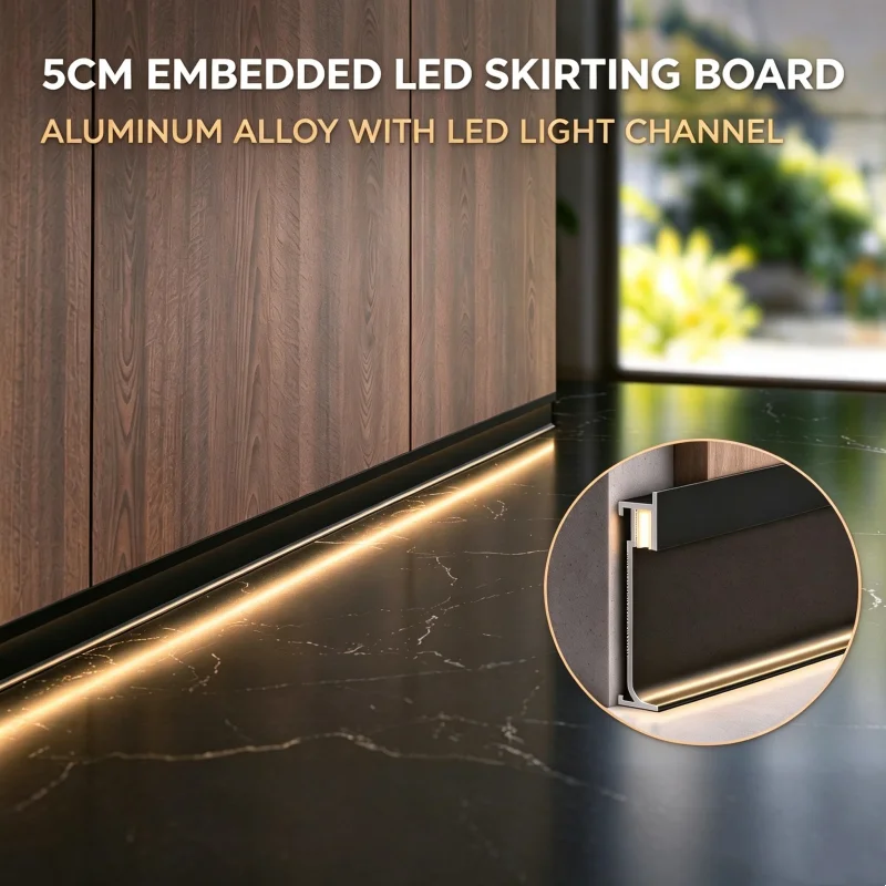 5cm Embedded Led Skirting Line Aluminum Profile Baseboard Indoor Floor Wall Corridor Living Room Bedroom Decor Strip Light