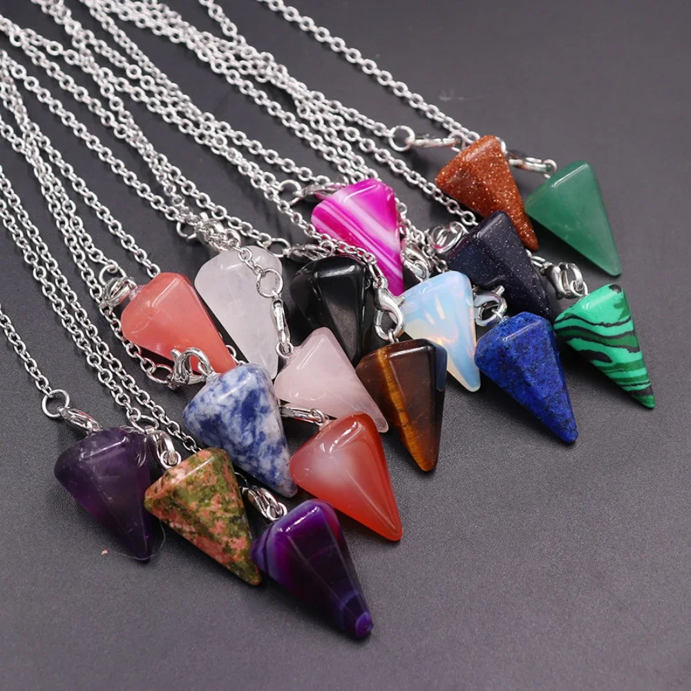 Natural Stone Cone Pendant Quartz Agate Pendulum Biopositioning Divination Necklace Natural Gem Aura Crystal Pendant Jewelry