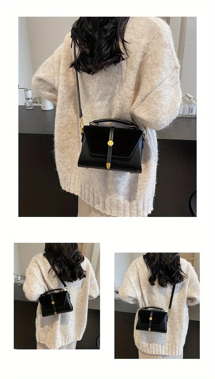 Elegant Faux Handbag with Adjustable Strap Golden-Tone Hardware and Flap Closure - Trendy Commuting Hobo Crossbody Bag for Women
