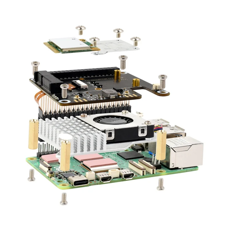 Adapter PCIE na Minipcie HAT+ kompatybilny z kartą sieciową bezprzewodową, USB Bluetooth i modułem AI dla Raspberry Pi 5-ABIU