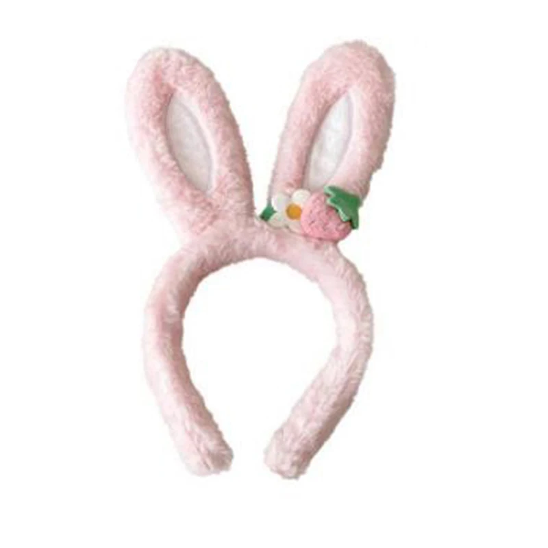 1Pc Rabbit Ear Headband Hat Strawberry Flower Bunny Ear Hair Band Happy Easter Day Gifts Girl Princess Birthday Rabbit Hair Hoop