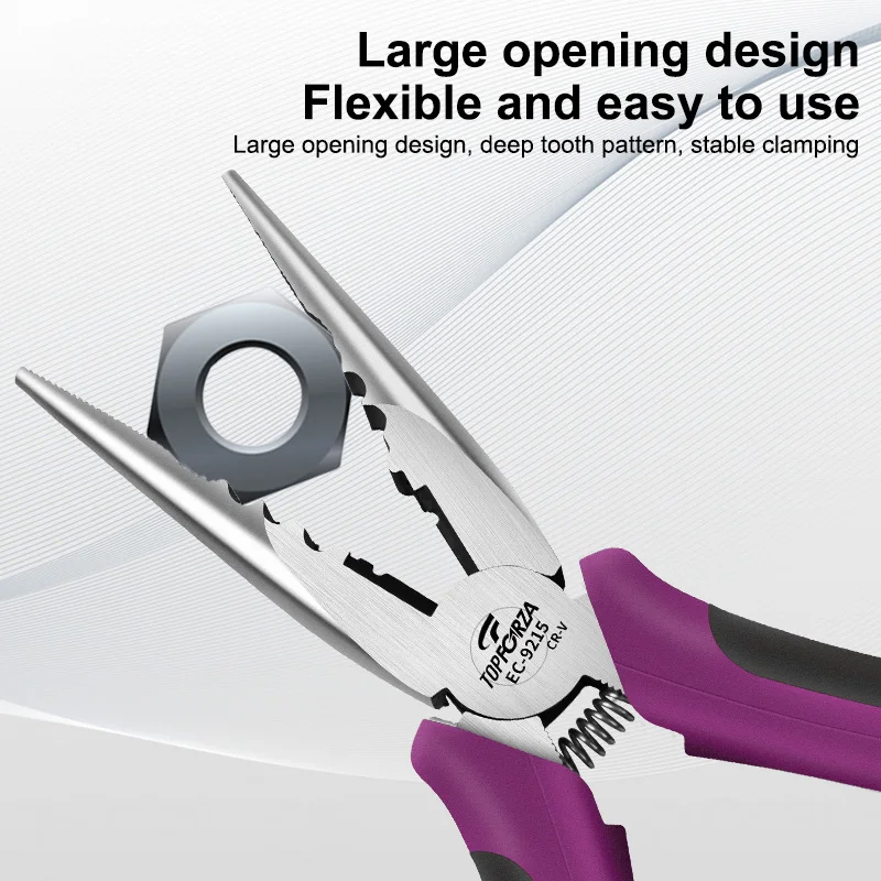 Topforza Multifunction Long Nose Plier with Wire Cutter CR-V Steel Needle Nose Nipper Cable Stripper Plug Press Multi Hand Tools