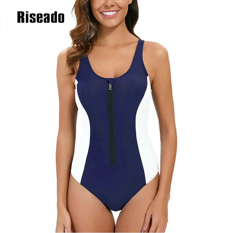 Riseado Sports One Piece Swimsuit Women 2024 Navy Swimwear Female Bodysuit Summer Swimming Suit Racerback Bathing Suits