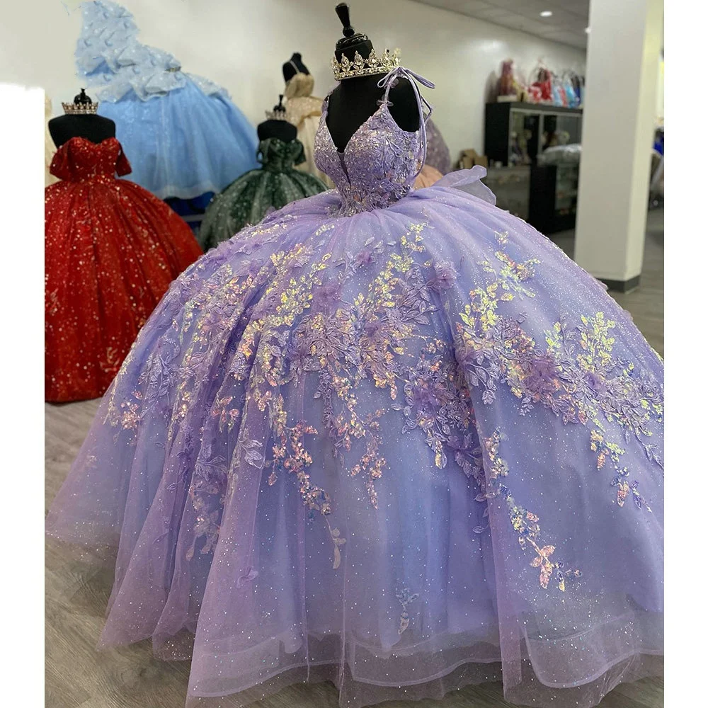 Lorencia-vestido De baile De quinceañera con cuentas De cristal brillante, traje De quinceañera con apliques De lentejuelas, lazo, 15 Años, YQD516