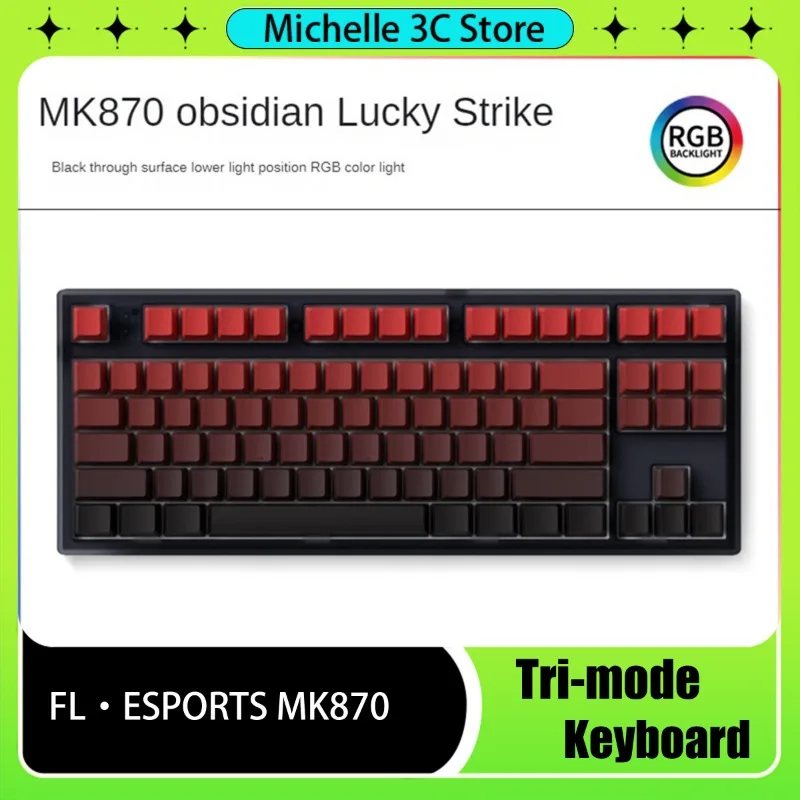 FL·ESPORTS MK870 Tri-mode Mechanical Keyboard 87keys RGB Coloured Light Silicone Silencing Layer Letter Transmittance Games