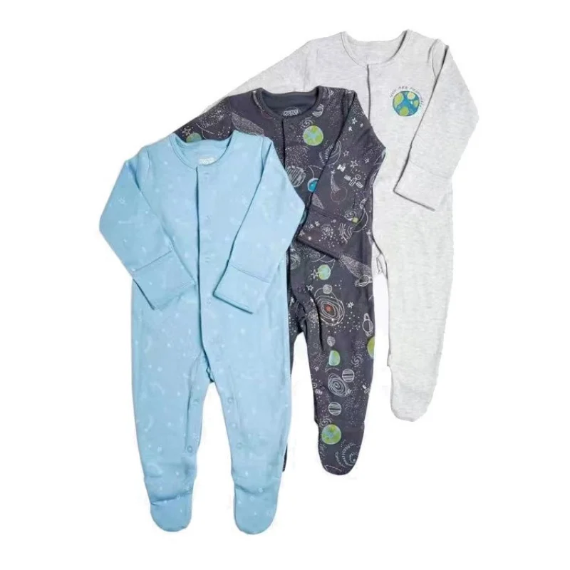 Barboteuse rayée à manches longues pour bébés garçons et filles, combinaison à pieds en coton doux, vêtements chauds pour nouveau-nés, vêtements à la mode, 3 pièces