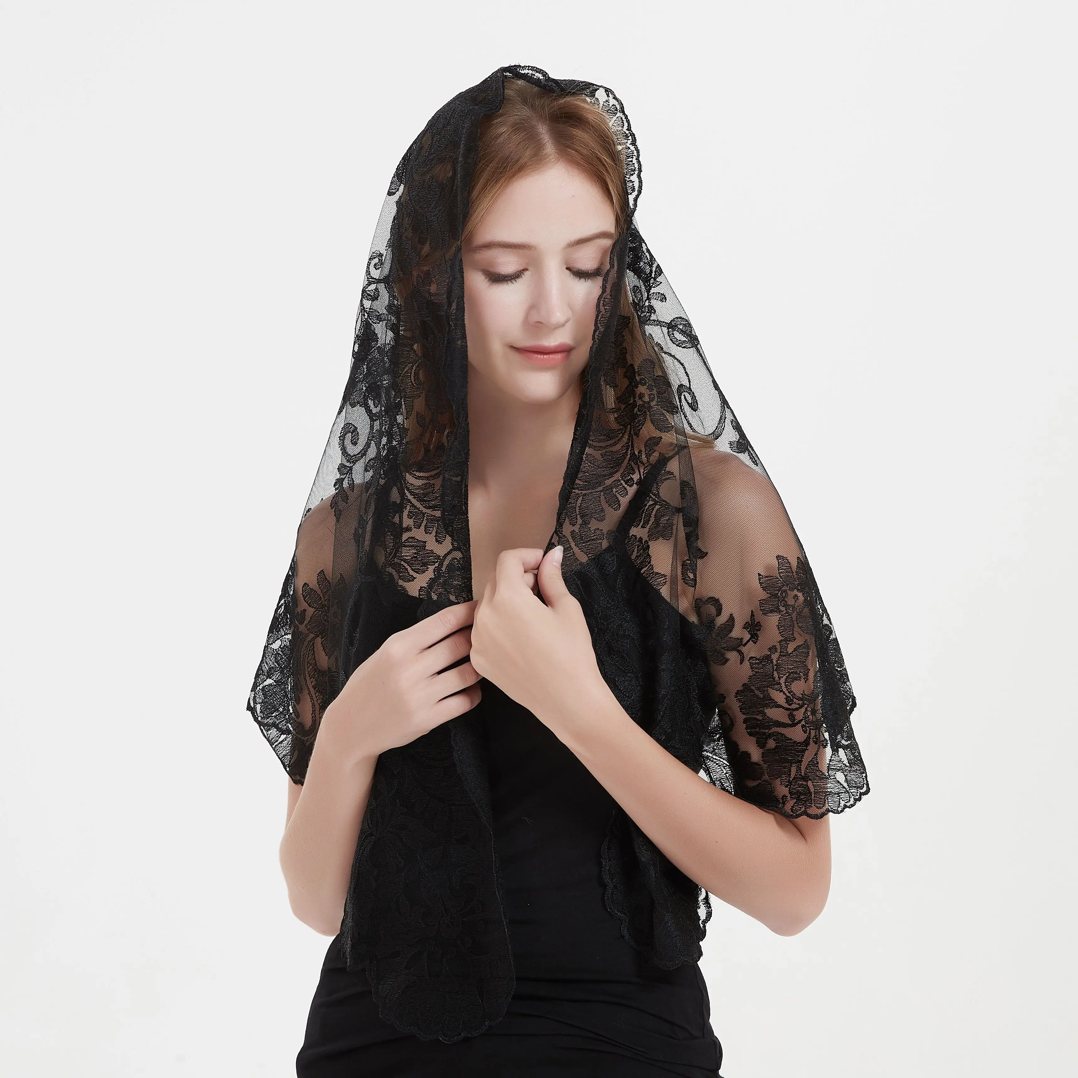 Mantilla de encaje de estilo español para mujer, velo de iglesia de gran tamaño, cubierta de cabeza nupcial, velo católico de boda