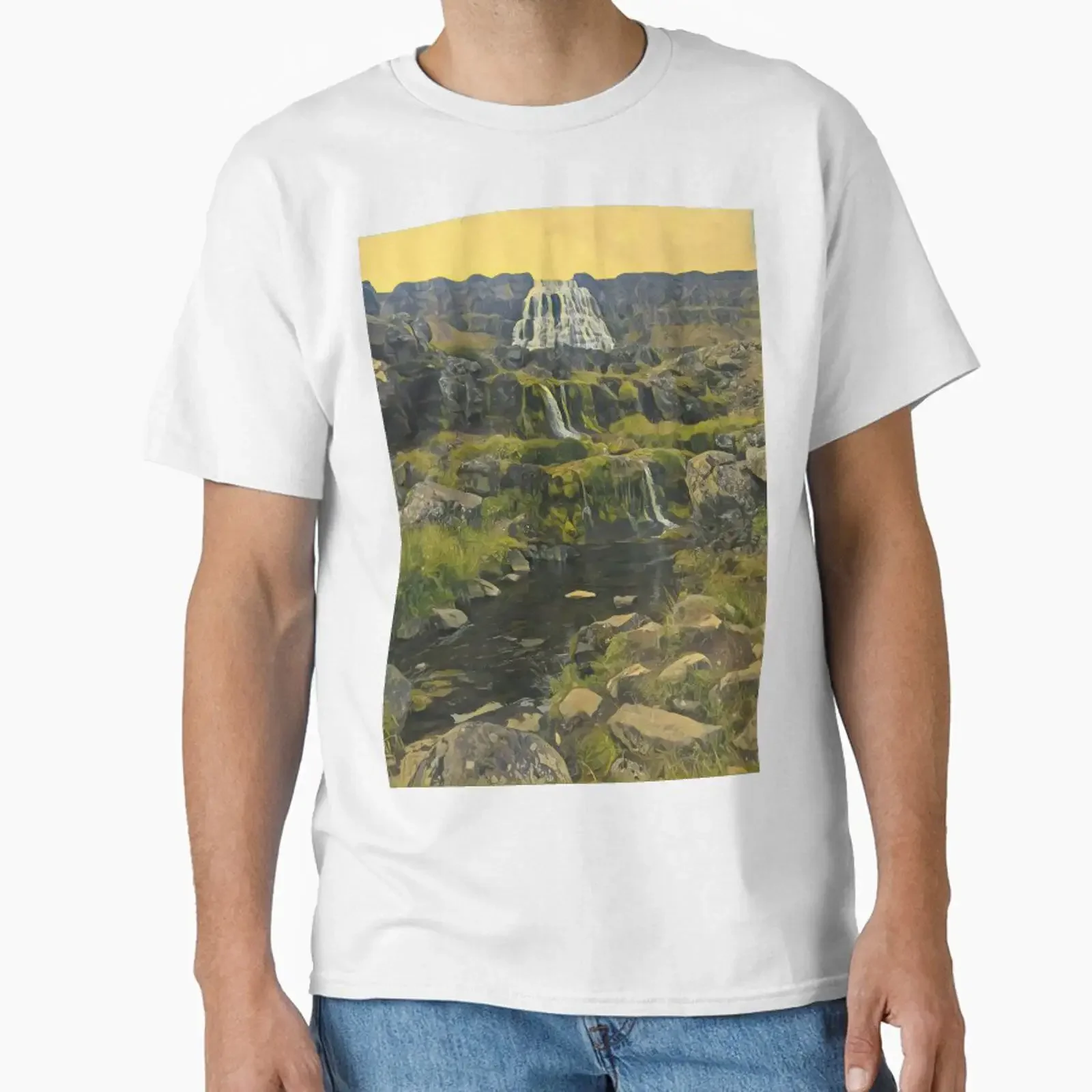 Dynjandi Waterfall Bíldudalur Westfjords Iceland v3 designed and sold by Dave Harris vintage Washed Unisex Breathable