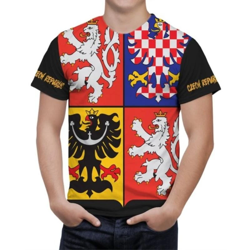 Czech Republic Flag 3D T-Shirt Men Women Coat Of Arms Of Czech Republic T Shirt Casual Oversized Short Sleeve O-neck Tees Top view 3